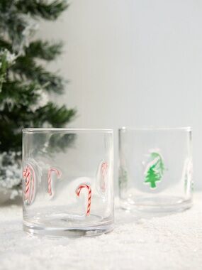 Holiday Candy Cane and Christmas Tree Juice Glasses